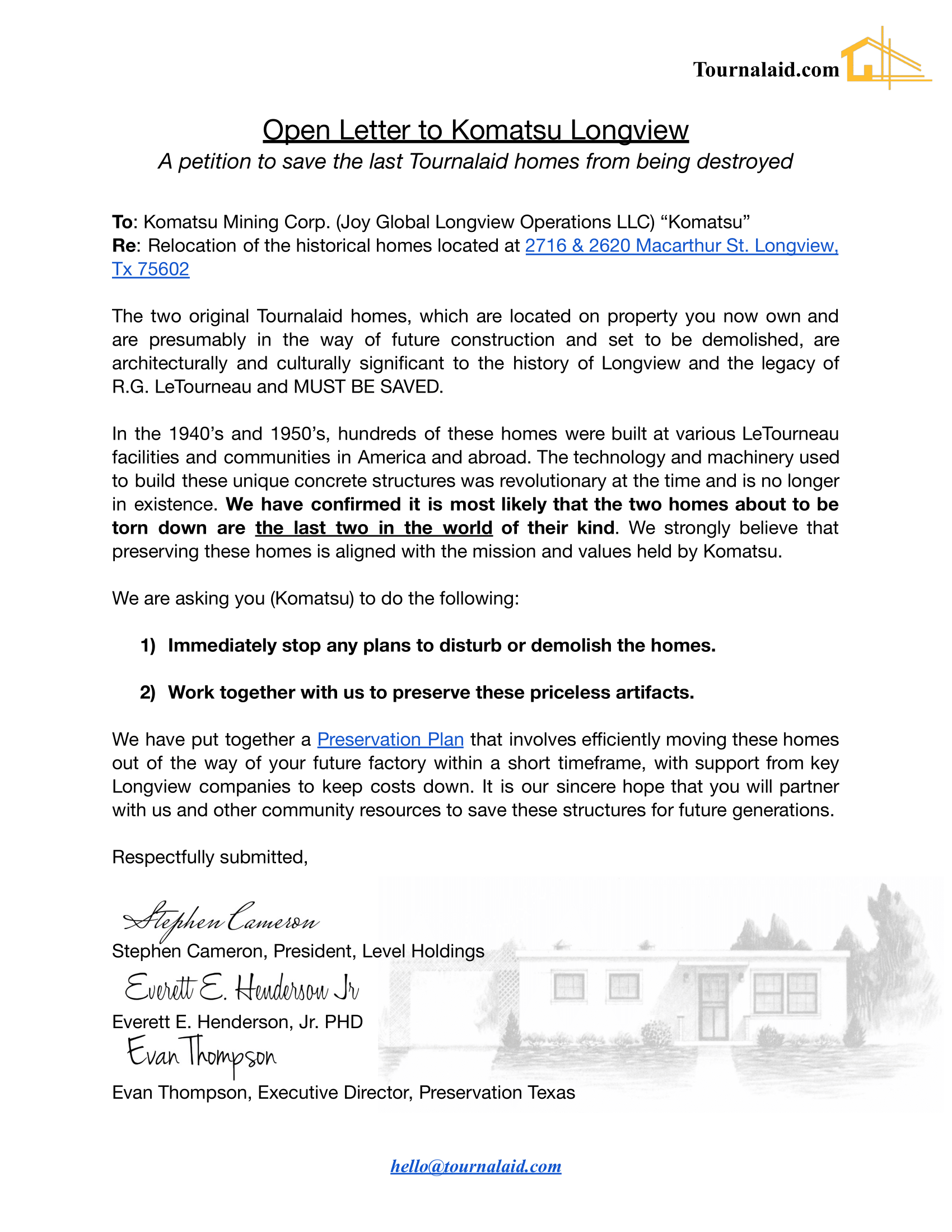 Petition to Save the Tournalaid Homes
